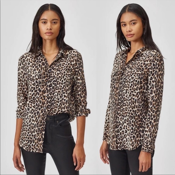 Equipment Femme Silk Slim Signature Shirt Leopard Print Blouse XS - Picture 1 of 11
